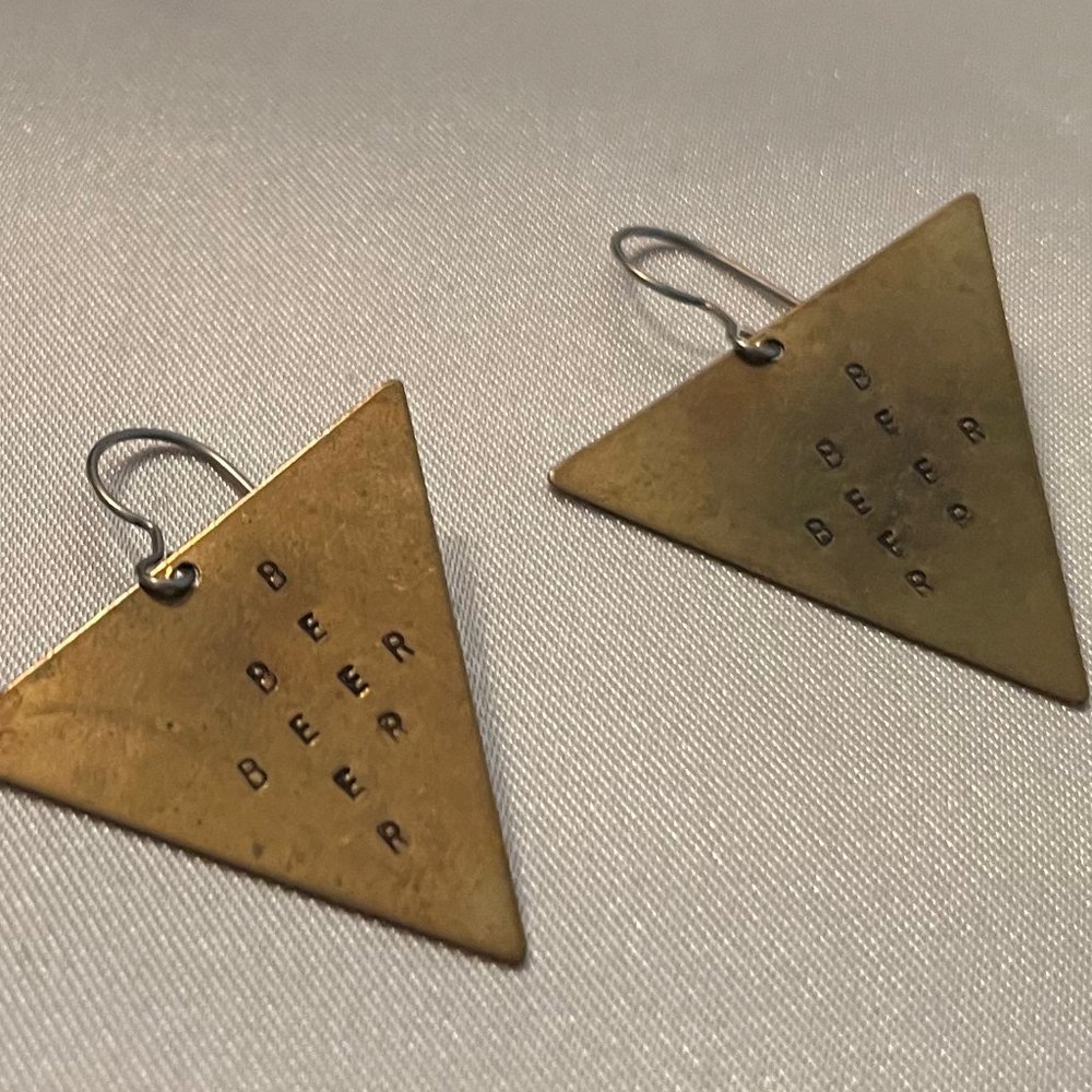 BEER Triangle Brass Earrings